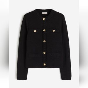 HM Black Textured-knit Cardigan with Gold Buttons (Designer Inspired)